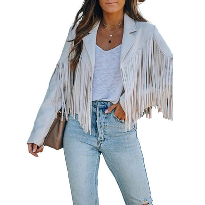 💰 Halva priset! Western fringe jacka i mockaimitation, med fransar, motorcykelstil, passar till allt. ✨