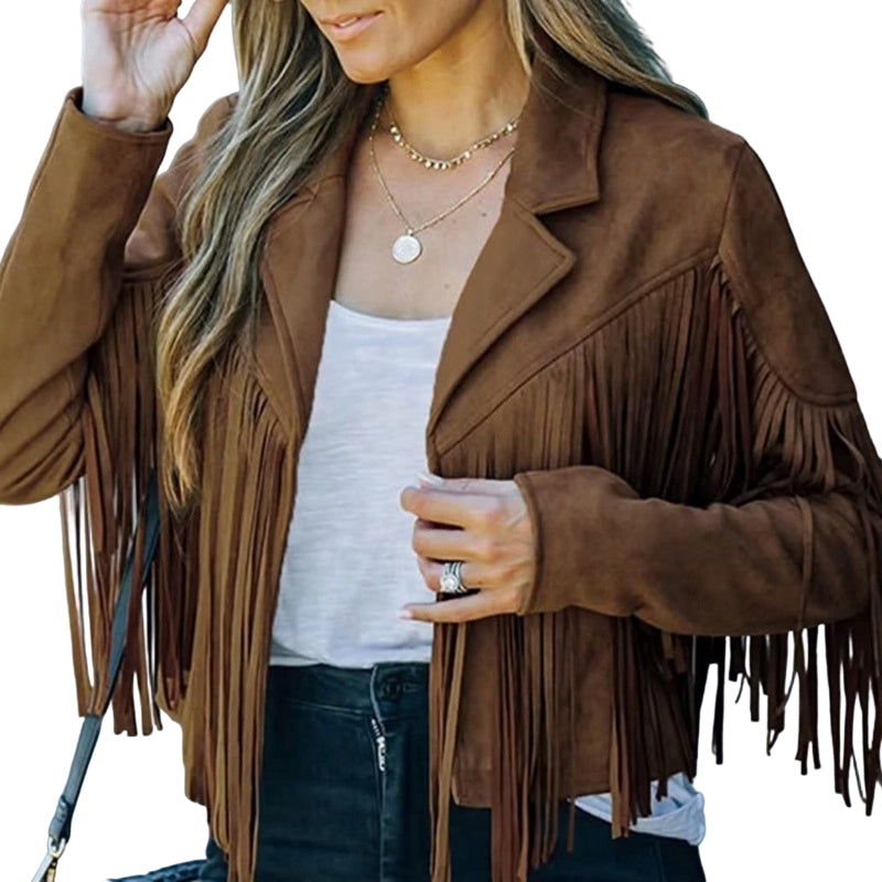 💰 Halva priset! Western fringe jacka i mockaimitation, med fransar, motorcykelstil, passar till allt. ✨