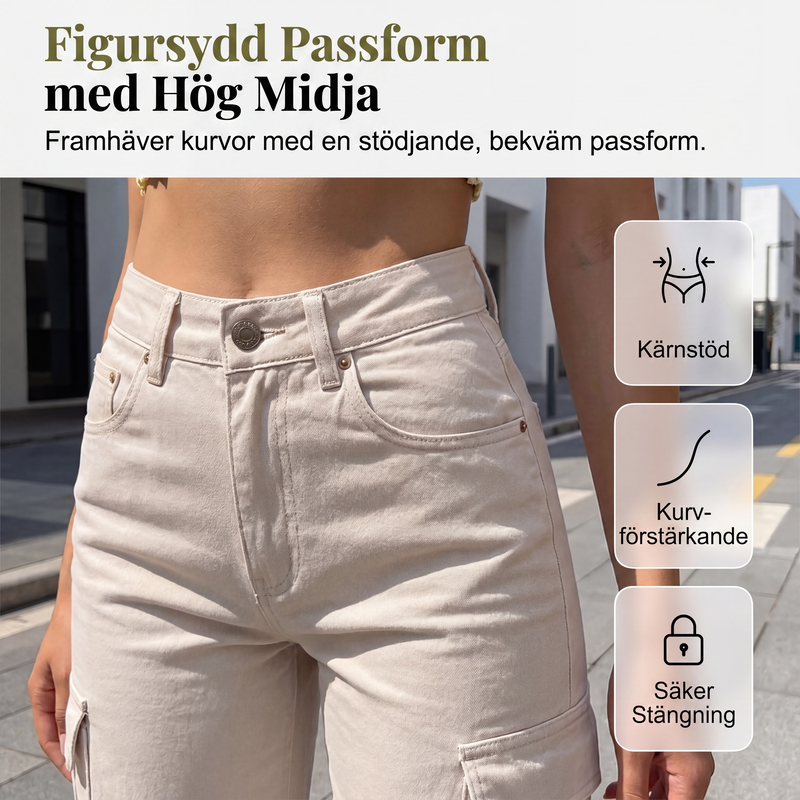 💰 Halva priset! 👖 Kvinnors högmidjade bredbenta cargobyxor i mjukt och slitstarkt material, med gott om fickor, sitter bekvämt och ser trendigt ut, passar perfekt till vardag. ✨