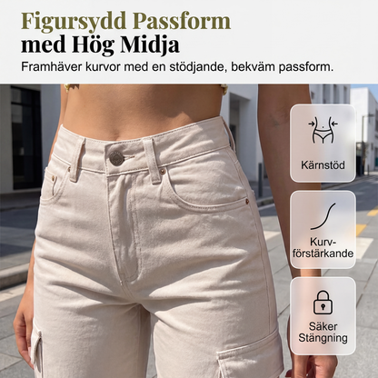 💰 Halva priset! 👖 Kvinnors högmidjade bredbenta cargobyxor i mjukt och slitstarkt material, med gott om fickor, sitter bekvämt och ser trendigt ut, passar perfekt till vardag. ✨