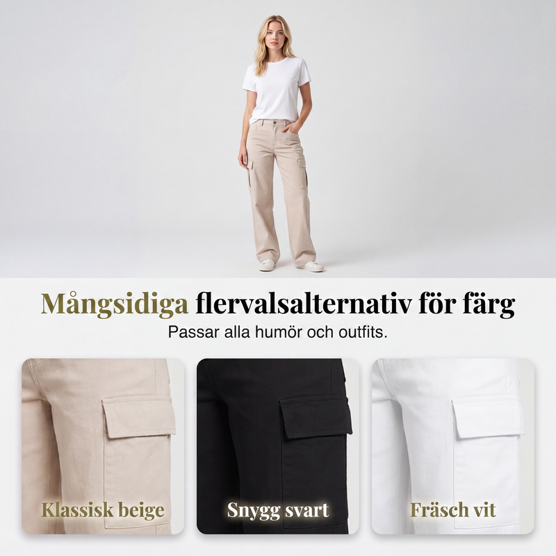 💰 Halva priset! 👖 Kvinnors högmidjade bredbenta cargobyxor i mjukt och slitstarkt material, med gott om fickor, sitter bekvämt och ser trendigt ut, passar perfekt till vardag. ✨