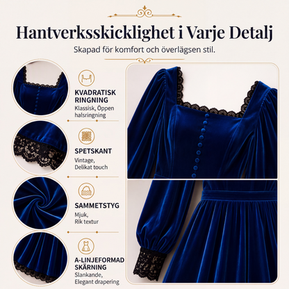 Kvinnors vintageklänning i sammet med fyrkantig halsringning