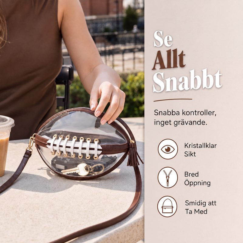 🏈 Genomskinlig crossbody-väska i form av en fotboll – matchdagens stil möter vardagens praktiska användbarhet ✨