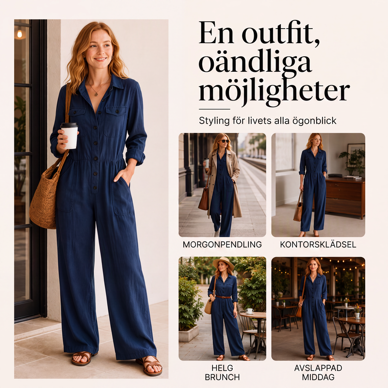 Nya ankomster📦 👗 Klassisk cargo-jumpsuit med vida ben – tidlös komfort för aktiva kvinnor