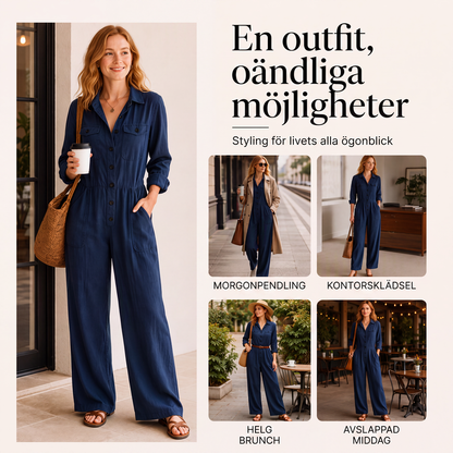 Nya ankomster📦 👗 Klassisk cargo-jumpsuit med vida ben – tidlös komfort för aktiva kvinnor