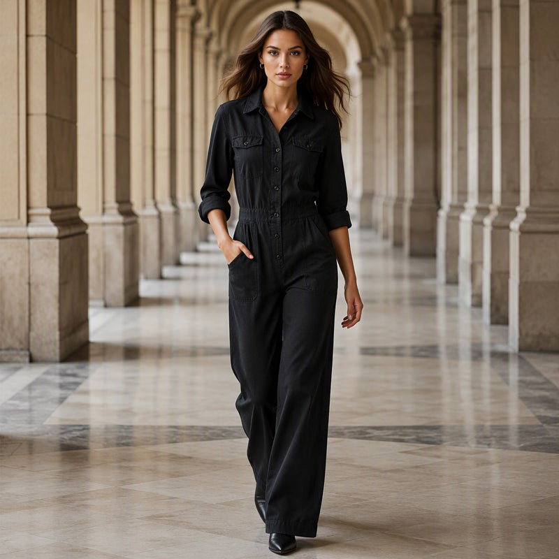 Nya ankomster📦 👗 Klassisk cargo-jumpsuit med vida ben – tidlös komfort för aktiva kvinnor