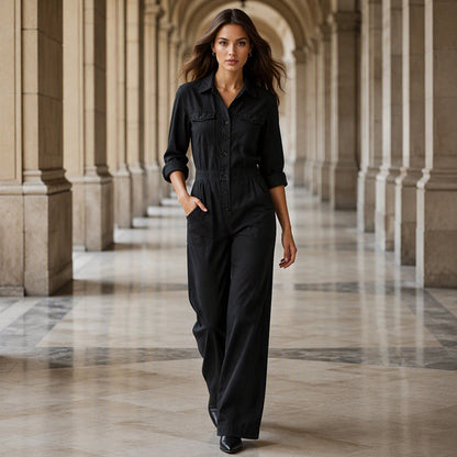 Nya ankomster📦 👗 Klassisk cargo-jumpsuit med vida ben – tidlös komfort för aktiva kvinnor