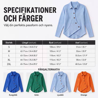 Damstickad topp med oregelbunden fåll och knappar