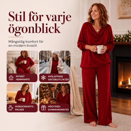 Set med tröja med kragveck och vida byxor för kvinnor