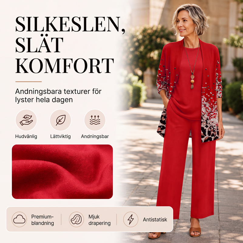 Elegant tryckt 3-delat set för kvinnor