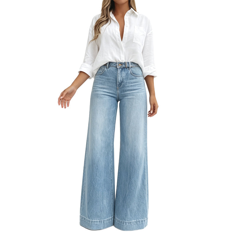 🔥50% rabatt! 👖 Vintage högmidjade bredbenta jeans – benförlängande, bekväm passform, enkel att styla dag som kväll. ✨