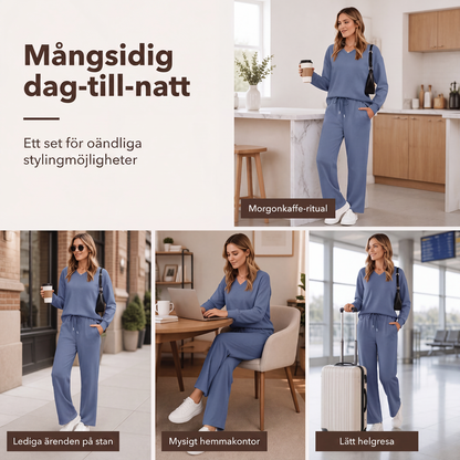 👚 50 % RABATT | Avslappnat, stilfullt och enkelt – 2-delat loungeset för damer med byxor