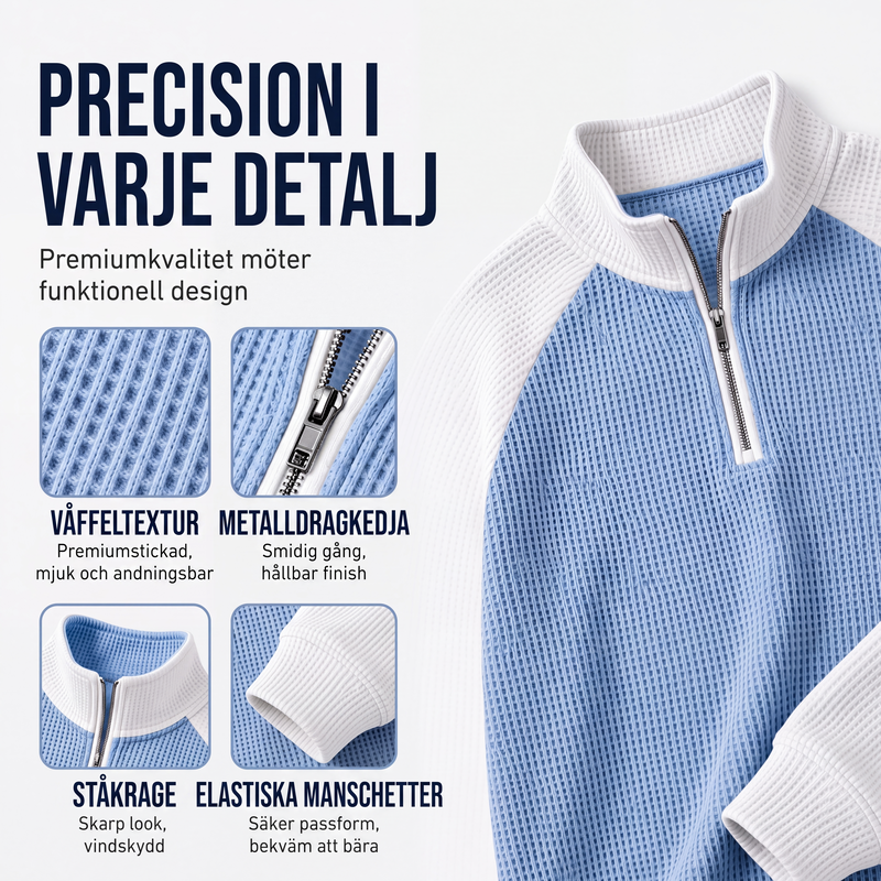 T-shirt med våffelstickning och kvartszip för män