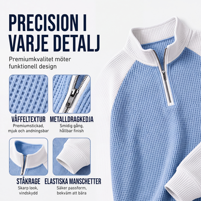 T-shirt med våffelstickning och kvartszip för män