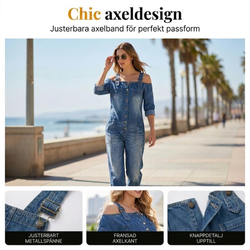 🔥✨ Cold-shoulder jumpsuit med vida ben & fickor – luftig komfort och stilren elegans för sommaren ☀️